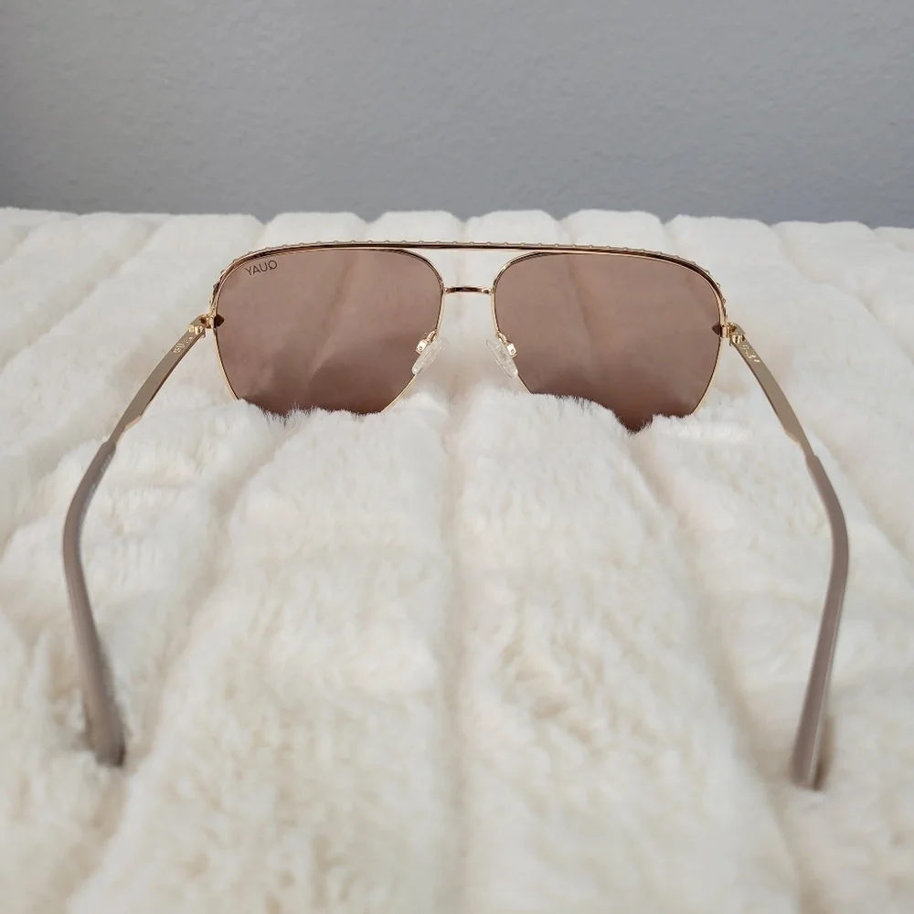 QUAY // ltd ed rivet detail gold frames with tan lenses aviator sunglass…